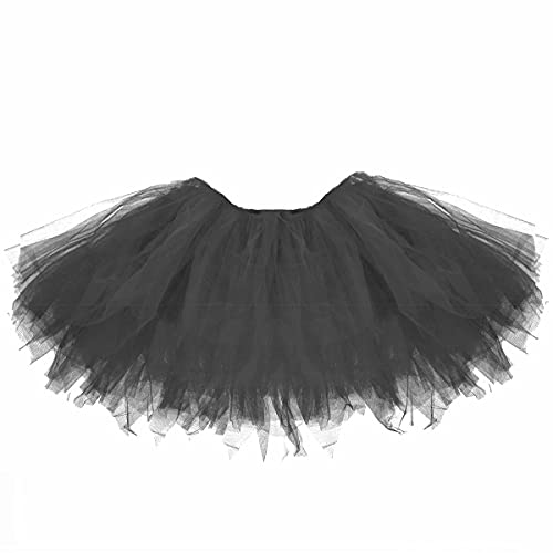 Emeca Women's 6 Layered Short Party Festival Costume Tulle Tutu Skirt Black, One Size