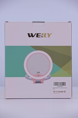 WEILY Magnifying Mirror with Light, 10X/1X Magnification Double-Sided Travel Makeup Mirror, with 3 Color Lights, Touch Control, Rechargeable Portable Mirror for Bedroom, Bathroom (White)