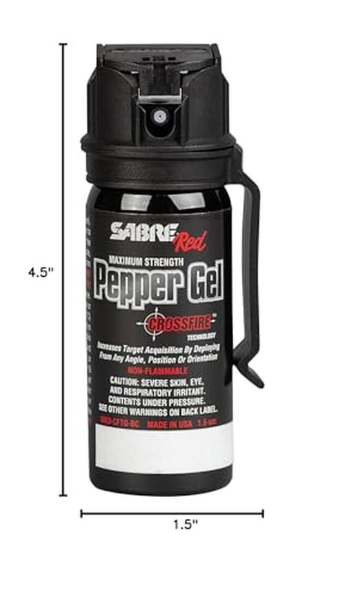 SABRE Crossfire Pepper Gel, Deploys At Any Angle, Maximizes Target Acquisition Against Multiple Threats, Belt Clip For Easy Carry, Fast Flip Top, Max Police Strength OC, Pepper Spray Option 1.5 fl oz