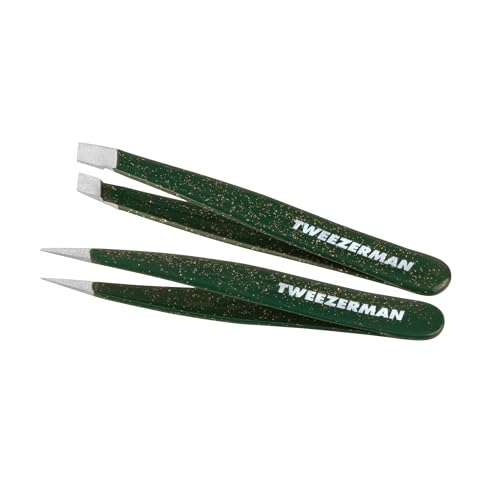 Tweezerman Enchanted Garden Micro Mini Slant & Point Tweezer Set - Eyebrow Tweezers for Women and Men