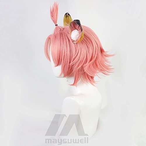 Anime Wig Genshin Impact Diona Yellow pink short hair with Free Wig Cap for Comic Con, Cosplay show, Halloween