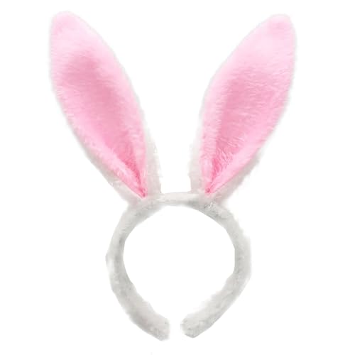 FunSpt Easter Bunny Rabbit Ears Plush Headband Halloween Costume for Aldult Rose