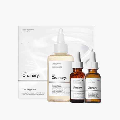 The Ordinary The Bright Set, 3-Step Regimen for Radiant, Even Skin Tone with Glycolic Acid 7% Exfoliating Toner, Alpha Arbutin 2% + HA, and Caffeine Solution 5% + EGCG | Skin Care Set
