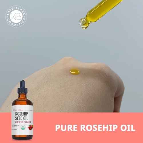 Kate Blanc Cosmetics Rosehip Oil for Face & Softer Glowing Skin (1oz, Organic, Pure, Cold Pressed) Rosehip Seed Face Oil for Facial & Gua Sha Massage