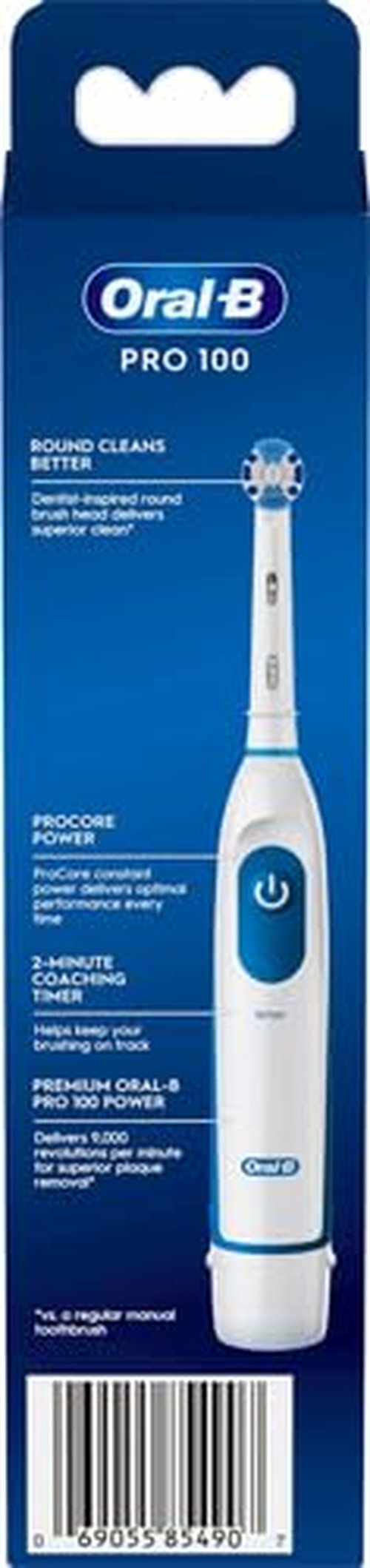 Oral-B Pro 100 Electric Toothbrush - Precision Clean, Battery Powered, Blue & White Design