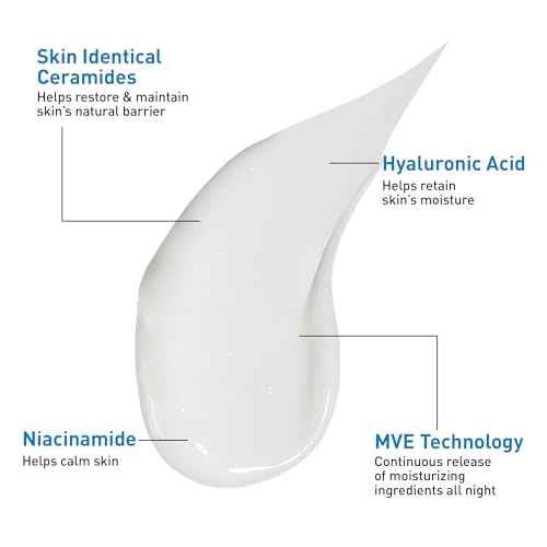 CeraVe PM Facial Moisturizing Lotion, Night Cream with Hyaluronic Acid and Niacinamide, Ultra-Lightweight, Oil-Free Moisturizer for Face, 3 Ounce