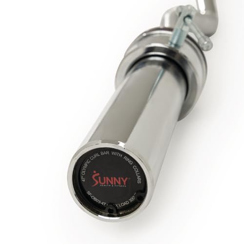 Sunny Health & Fitness Olympic Curl Bar ? Chrome Finish, 2-Inch Sleeves for Strength Training, Bearing and Bushing Rotation for Traps, Deadlifts, Squats and More, Available in Standard and Super Curl Versions