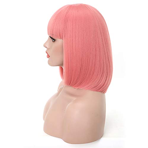 Rosa Star Ash Pink Wig Women's Short Bob Light Pink with Bangs 12'' Straight Synthetic Hair Wig for Halloween Comic-con Costume Anime Cosplay Party