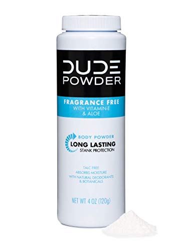 DUDE Body Powder - Fragrance Free 4 Ounce Bottle Natural Deodorizers With Chamomile & Aloe, Talc Free Formula, Corn-Starch Based Daily Post-Shower Deodorizing Powder for Men