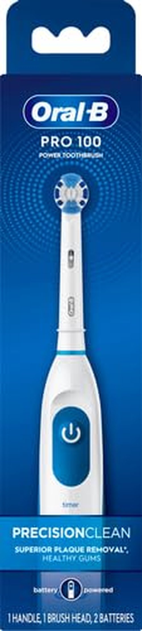 Oral-B Pro 100 Electric Toothbrush - Precision Clean, Battery Powered, Blue & White Design