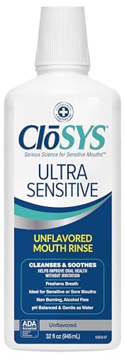 CloSYS Ultra Sensitive Mouthwash, Unflavored Alcohol Free, Dye Free, pH Balanced, Helps Soothe Entire Mouth – 32 Oz