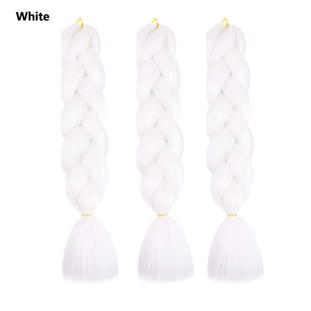 Xiaofeng Braiding Hair Extensions for Women 3 Packs 100g/Pack 24Inch High Temperature Ombre Jumbo Synthetic Braiding Hair for Twist Crochet Braids (24 Inch (Pack of 3), white)