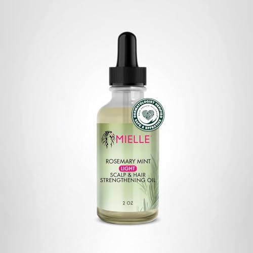 Mielle Organics Rosemary & Mint Light Hair Oil, Split Ends & Dry Scalp Treatment - Infused with Biotin & Essential Oils for Strengthening, Soothing, Moisturizing & Encouraging Longer Hair (2 Oz)