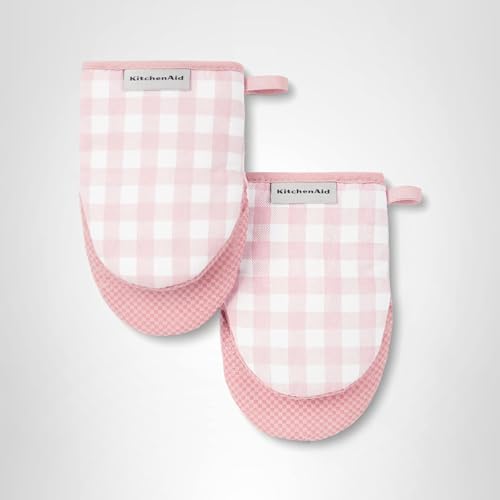KitchenAid Gingham Mini Oven Mitt 2-Pack Set, Blue Velvet, 5.5"x8"