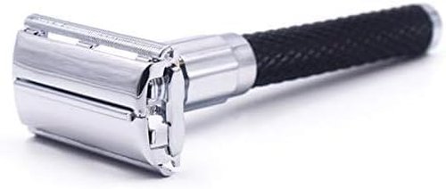 Parker 92R Heavyweight Double Edge Safety Razor - Graphite Gray Long Handle with 5 Premium Blades