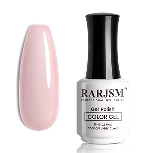 RARJSM Nude Pink Gel Nail Polish - Neutral, Transparent, French, Milky Pink Skin Tone - Sheer Light Pink Gel Nail Varnish - UV LED Cured, Soak Off - Home Salon DIY - 15ml Single Bottle