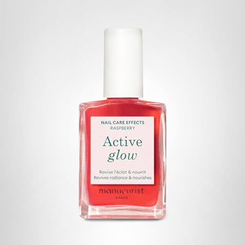 Manucurist Active Glow Raspberry Nail Polish & Care - Ultra-Glowy 2 in 1 Nail Concealer & Care - Plant-Based Ingredients: Sweet Almond Oil, Raspberry - Gifts for Women - Gifts for Her