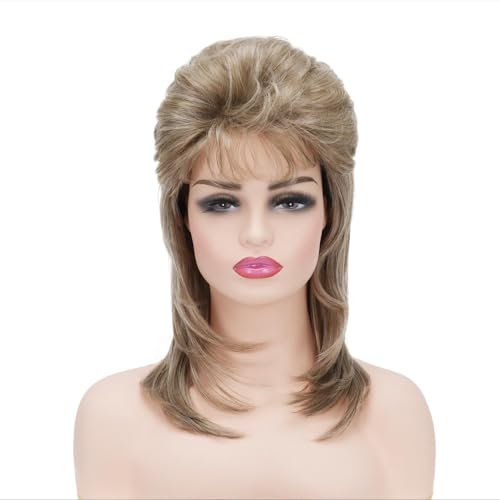 Daiaces Auburn Mullet Wig for Women 70s80s Disco Wig Shoulder Length Layered Heat Resistant Synthetic Hair Cosplay Daily Party Halloween