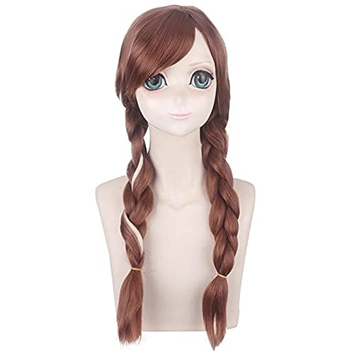 Women's Long Brown Double Tail Braided Anna Cosplay Wig Halloween Cosplay Wig Costume Party Daily(For Adults)