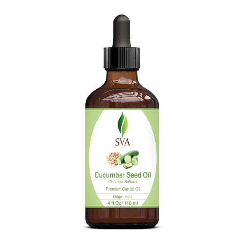 SVA Cucumber Seed Oil - 4 Fl Oz – 100% Natural Cold Pressed Cucumber Oil - for Face, Skin Care, Hair Care, Scalp Massage & Body Massage – Carrier Oil with Dropper