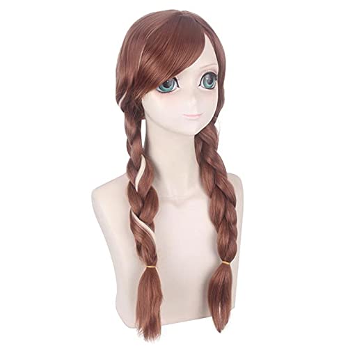 Women's Long Brown Double Tail Braided Anna Cosplay Wig Halloween Cosplay Wig Costume Party Daily(For Adults)