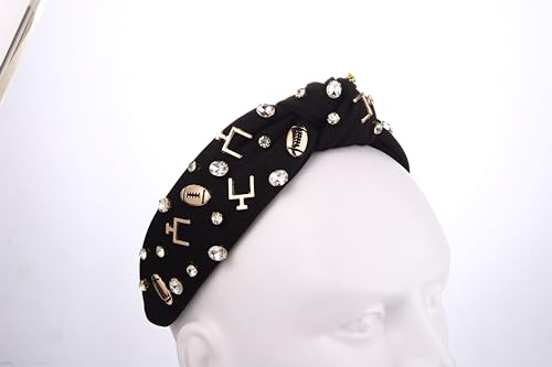 Football Headband Football Mom Accessories Game Day Football Charm Wide Hairband Headpiece White Red Black Rhinestone Top Knot Head Band Game Day Sport Headband Football Gameday Outfit