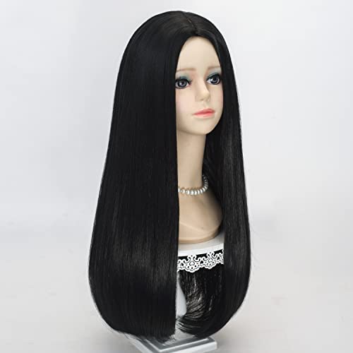 Probeauty Long Black Braided Wig for Kids Girls Cosplay Wigs with Devil Headband Necklace for Halloween Costume