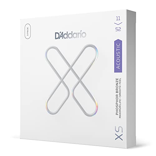 D'Addario Acoustic Guitar Strings, XS Phosphor Bronze Coated, XSAPB1256, Light Top/Medium Bottom Gauge 12-56, 6-String Set, Pack of 1