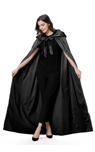 yolsun Unisex Adult Deluxe Wool-Blend Hooded Cloak Dutch Velvet Cape for Halloween Cosplay Costumes(Black,59'')