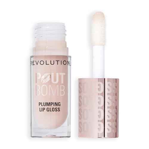 Revolution, Pout Bomb Plumping Lip Gloss, High-Shine for Glossy, Fuller & Plump Lips with Hyaluronic Acid & Peptides, Vegan & Cruelty-Free, Sheer Milky Nude, 0.15 fl oz