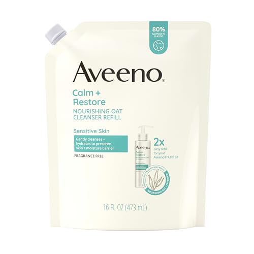 Aveeno Calm + Restore Nourishing Oat Cleanser, Daily Hydrating Facial Cleanser & Face Wash for Sensitive Skin, Non-Foaming, Hypoallergenic, Non-Comedogenic, Fragrance-Free, with Feverfew, 7.8 fl oz