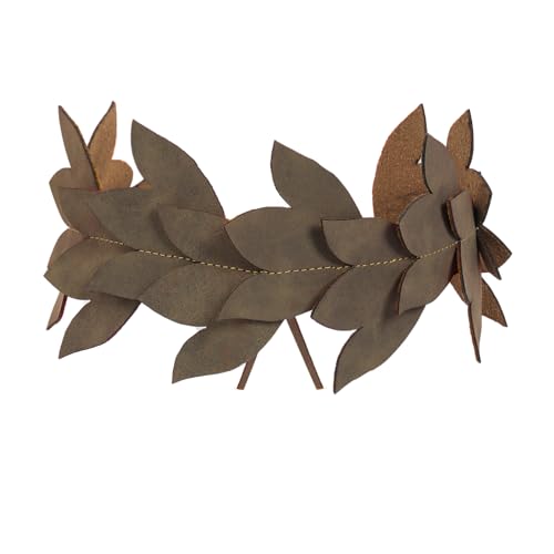 KUOIN Medieval Leaf Crown Headband for Women, Woodland Fairy Elf Faux Leather Tiara Wreath Laurel (Brown)