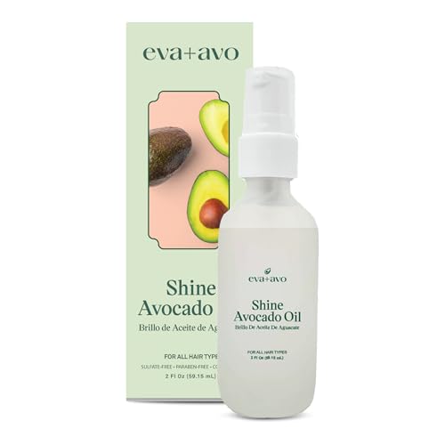 Eva + Avo Avocado Oil for Hair – Hydrating Hair Oil with Avocado and Castor Oil – Paraben and Sulfate-Free – Reduces Frizz and Restores Shine - 2 Fl Oz