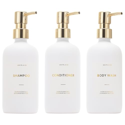 HOMCDALY Shampoo and Conditioner Dispenser, 21oz 3-Pack Refillable Shampoo and Conditioner Bottles, Shampoo Container, Empty Shampoo Pump Dispenser (21oz-Black