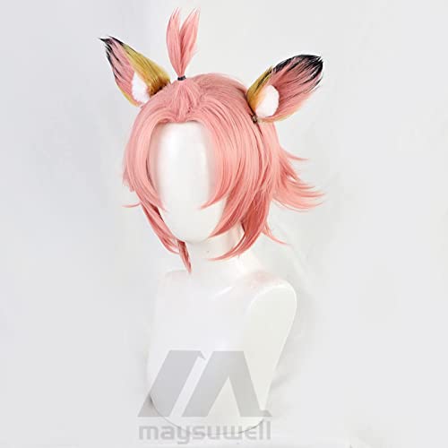 Anime Wig Genshin Impact Diona Yellow pink short hair with Free Wig Cap for Comic Con, Cosplay show, Halloween