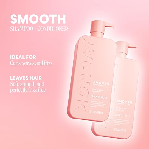 MONDAY HAIRCARE Smooth Shampoo + Conditioner Bathroom Set (2 Pack) 27oz Each for Frizzy, Coarse, and Curly Hair, Made from Coconut Oil, Shea Butter, & Vitamin E, 100% Recyclable Bottles