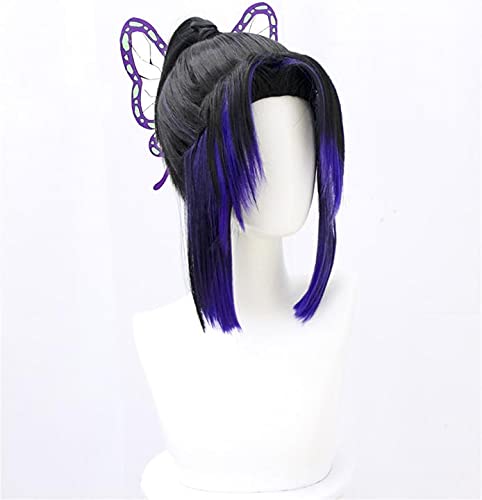 Aadesso Kochou Shinobu cosplay wig Demon 鬼滅 Kimetsu No With Butterfly Hair Clip Anime Cosplay Black And Purple Gradient Heat Resistant Synthetic with wig cap