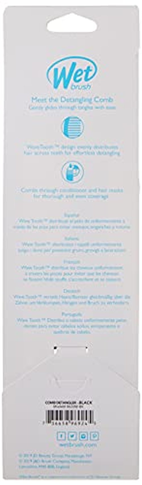 Wet Brush Detangling Comb, Black - Wide Tooth Hair Detangler with WaveTooth Design that Gently and Glides Through Tangles - Brush Throough Conditioner and Hair Masks - Gentle On Scalp and Pain-Free