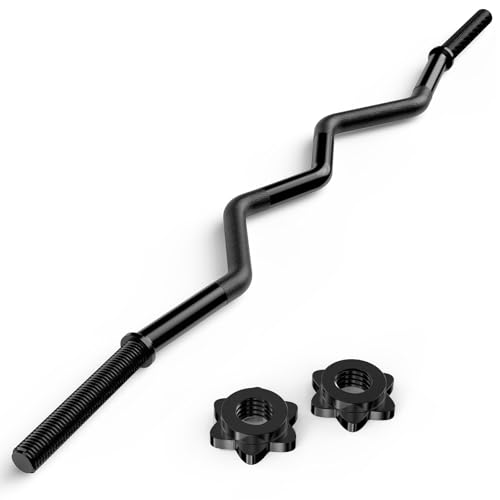 47" EZ Curl Bar Weight Lifting Bar, Standard Barbell Bar for Hip Thrusts/Squats/Lunges for Gym and Home, 1-inch Curling Bars for Weightlifting with 2 Star Collars (300lb Weight Capacity)