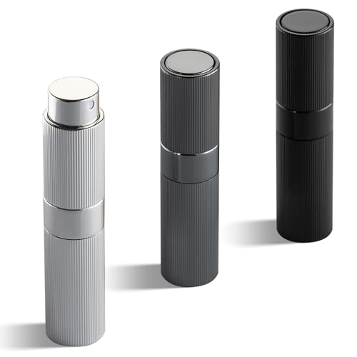 LISAPACK Perfume Travel Refillable Bottle - Atomizer Cologne Spray for Men Portable - Mini Sprayer Empty for Refill - Small Size 8ML Striped (Grey, Black, Silver)
