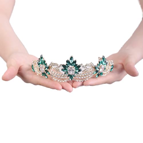 JWICOS Rhinestone Tiara for Women Crystal Queen Crown Wedding Bridal Party (Green)