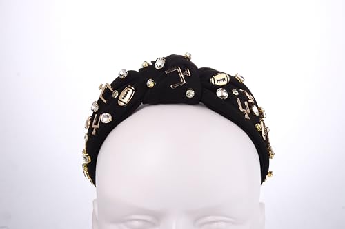 Football Headband Football Mom Accessories Game Day Football Charm Wide Hairband Headpiece White Red Black Rhinestone Top Knot Head Band Game Day Sport Headband Football Gameday Outfit