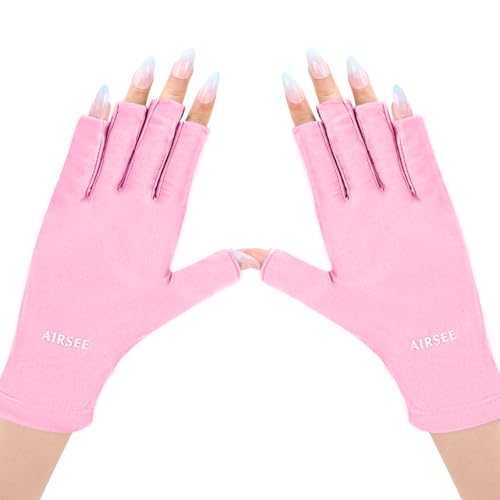 AIRSEE UV Gloves for Nail Lamp,Professional UPF50+ UV Protection Gloves for Manicures Nail Art,Fingerless Gloves That Shield Skin from The Sun and Nail Lamp (Black)