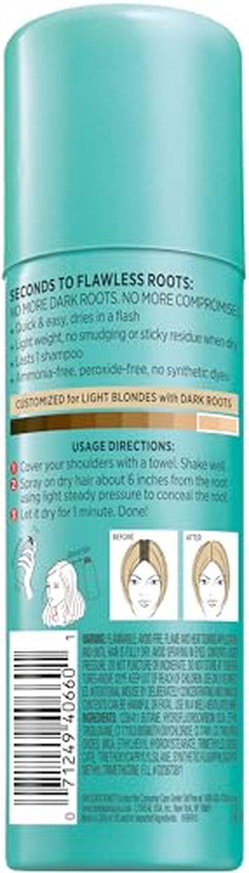 L'Oreal Paris Magic Root Cover Up Spray For Blondes with Dark Roots, Color Concealer, Ammonia and Peroxide Free, Light Blonde, 2 fl. oz.