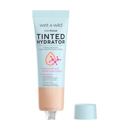 wet n wild Bare Focus Tinted Hydrator Tinted Skin Veil, Lightweight Buildable Coverage with Hyaluronic Acid & Vegan Squalane, Semi-Matte Finish, Cruelty-Free - Deep