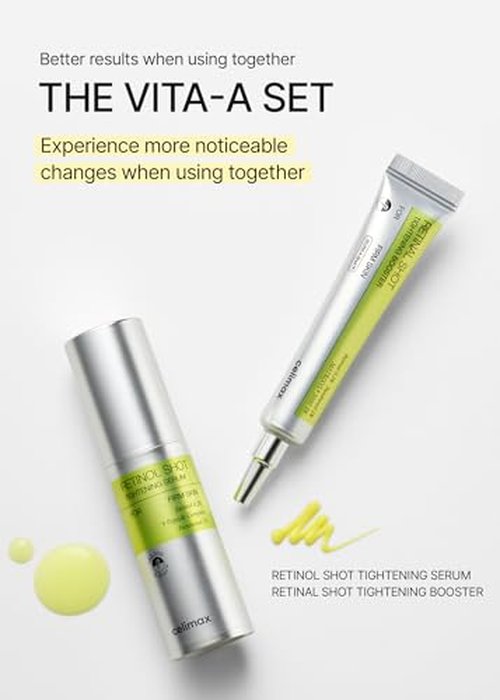 celimax The Vita A Retinal Shot Tightening Booster | 0.1% Retinal, 3% Matryxyl, High-Strength Retinoid for Anti-Aging, Pore Minimizer, Wrinkles & Fine Lines, Firmer Skin, 15ml