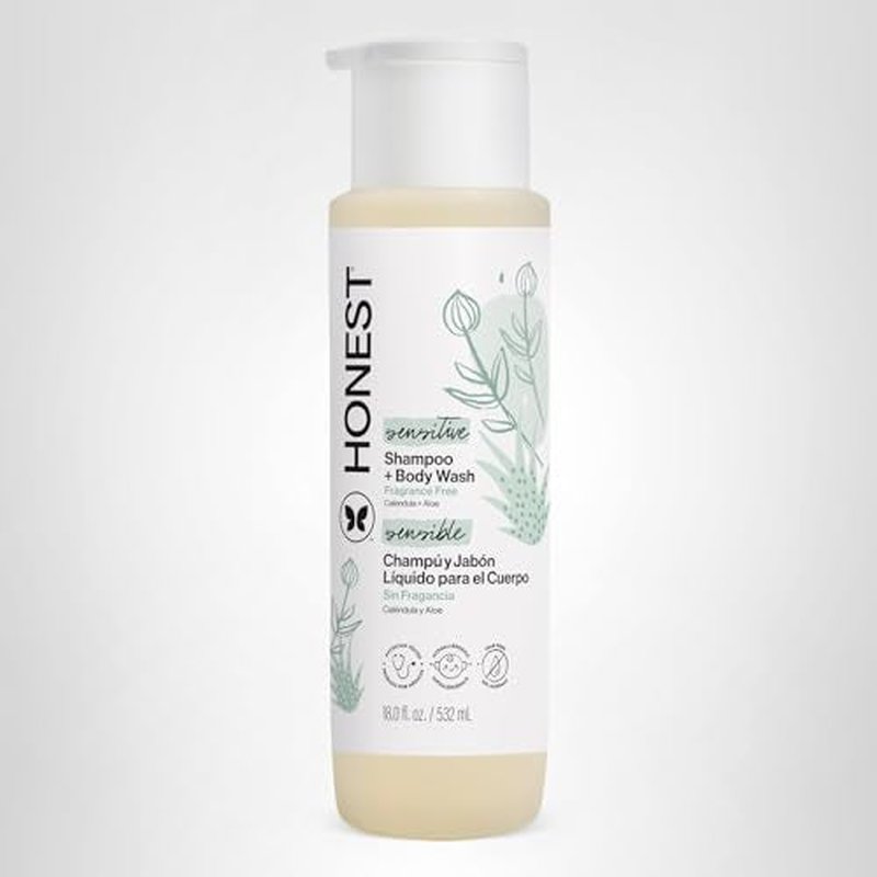 The Honest Company 2-in-1 Baby Shampoo & Body Wash, Fragrance-Free, Gentle, Tear-Free, Hypoallergenic, Naturally Derived, Sensitive Skin, 18 fl oz