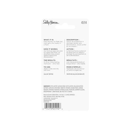 Sally Hansen Insta-Dri®, Dries Instantly Top Coat, Quick Dry, Long Lasting, Streak-Free Shine, Clear Nail Polish