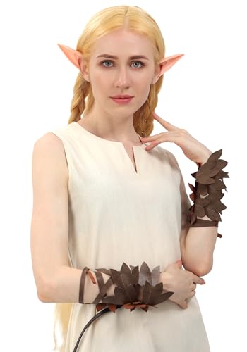 KUOIN Medieval Leaf Crown Headband for Women, Woodland Fairy Elf Faux Leather Tiara Wreath Laurel (Brown)