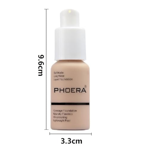 PHOERA Foundation, Flawless Soft Matte Liquid Foundation 24 HR Oil Control Concealer Foundation Makeup. (1 Pcs-105- Sand)